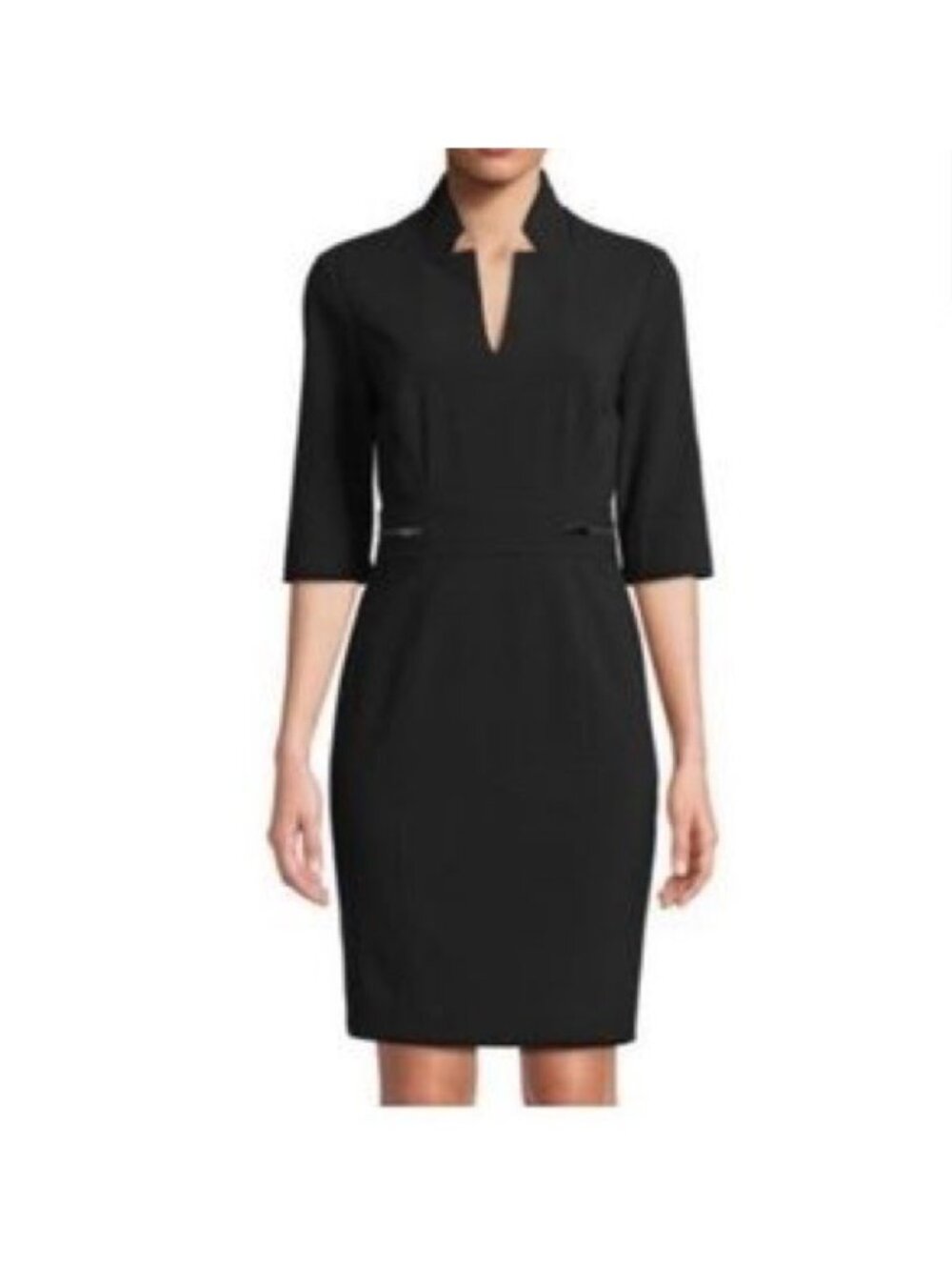 Tahari Black Bi-Stretch Notch Neck Lined Sheath Dress Size 14 Work Career Office